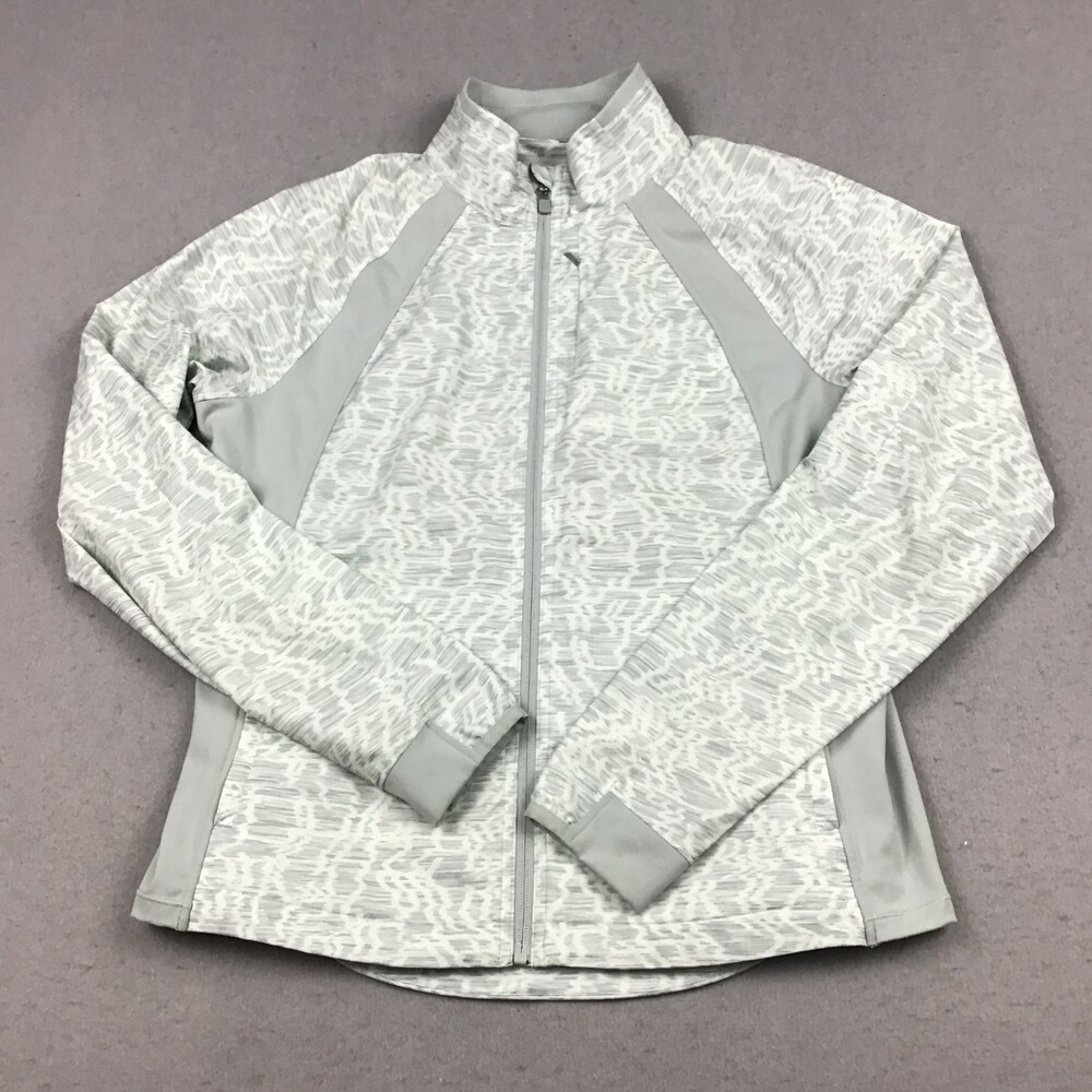 Athleta Jacket Women Meduim Gray Geometric Run With It Full Zip Thumbholes M